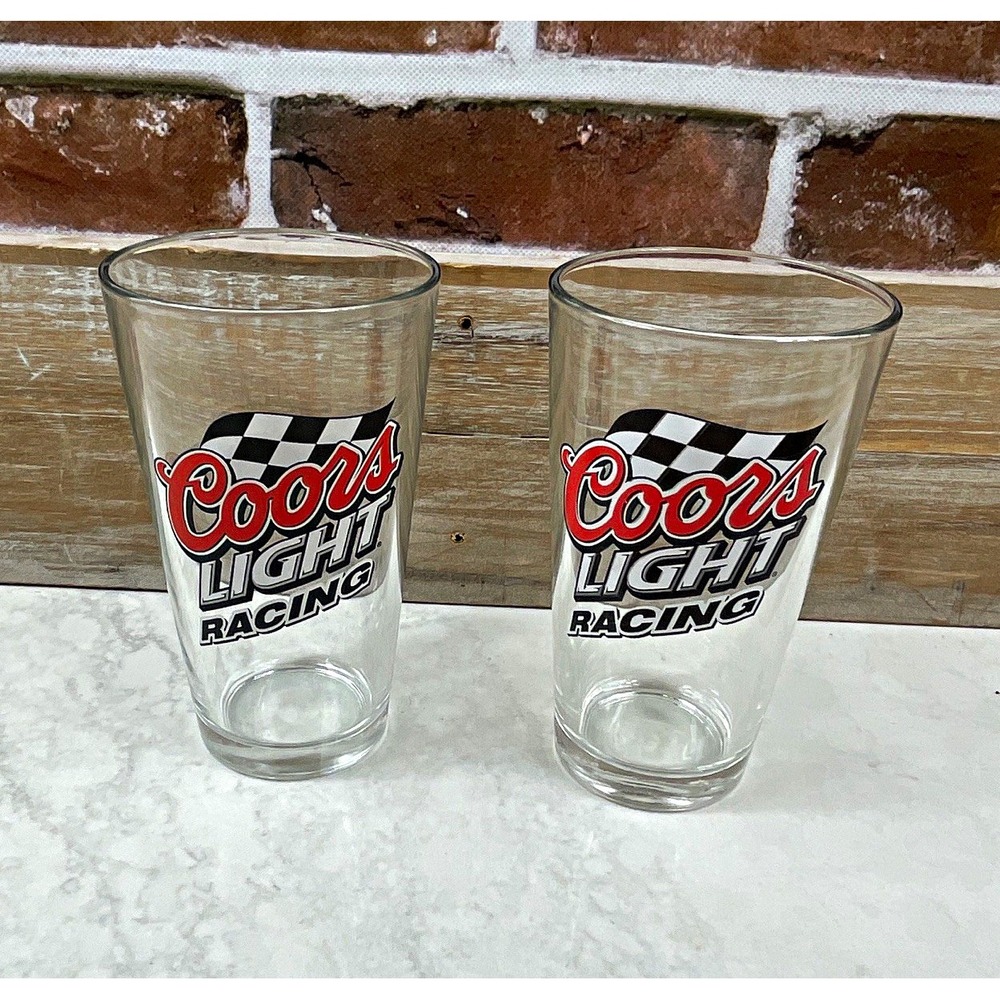 Coors Light Racing Pint Glasses Set of 2 with Checkered Flag Logo